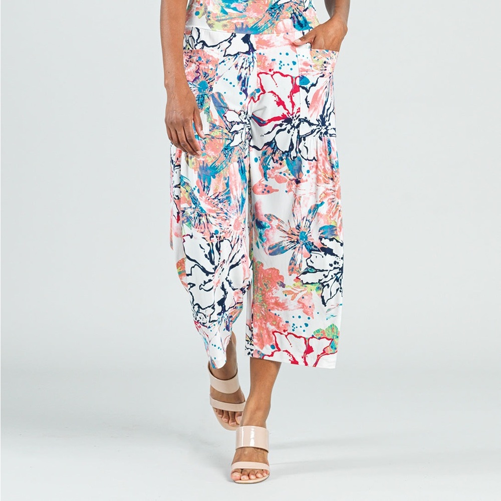 CLARASUNWOO BUTTER KNIT HIGHRISE SCRUNCH POCKET GAUCHO PANT WATER FLORAL Size XL
